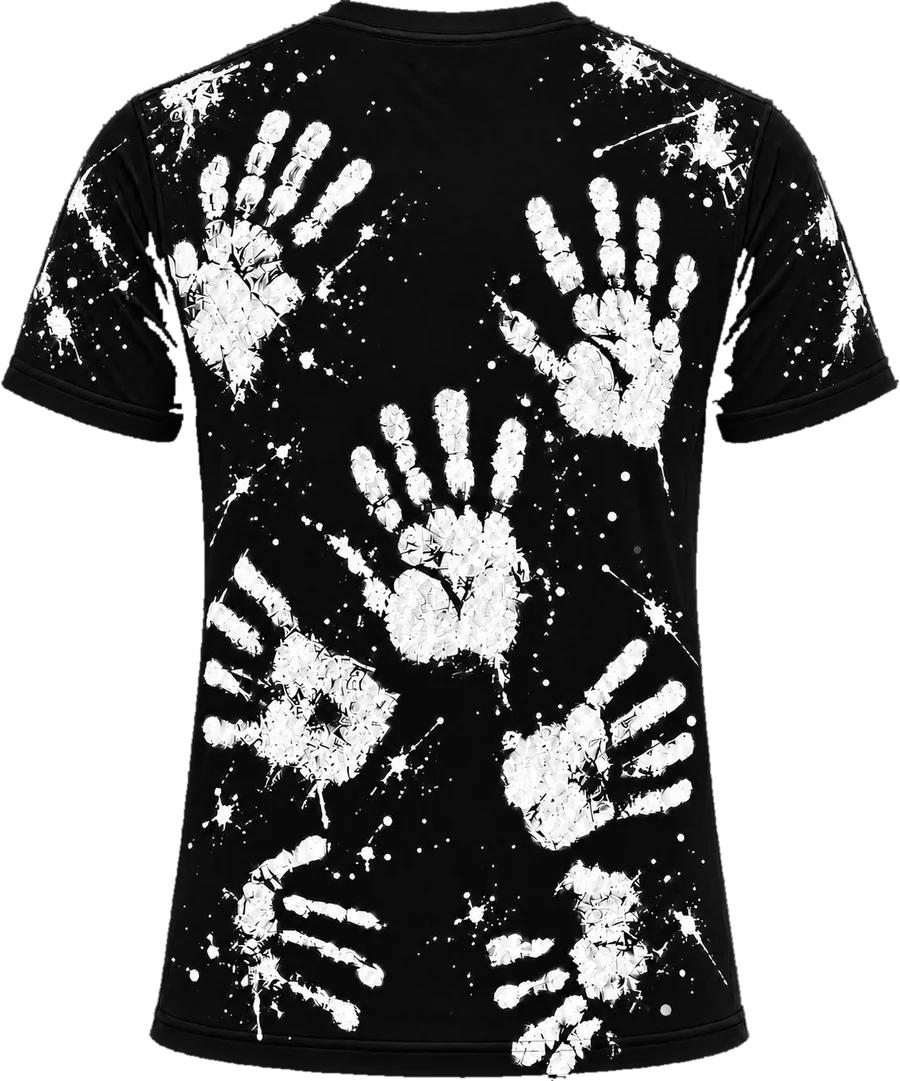 SLAPP Nr. 002 White on Black, Rückseite mit weißen Handabdrücken